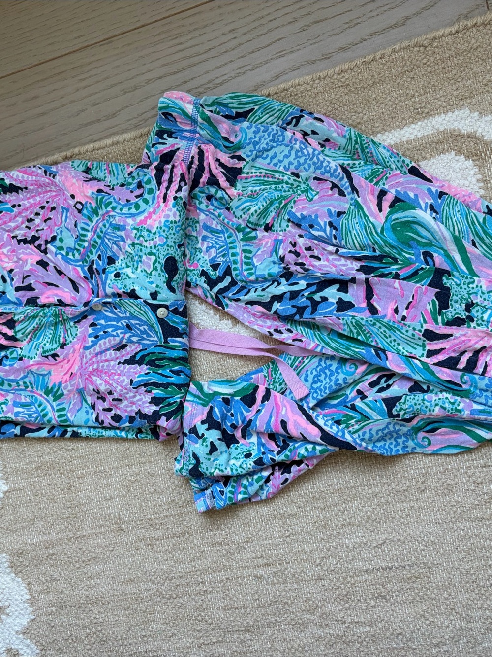 Lilly Pulitzer Pink, Blue & Green Tropical Print Pajama Set